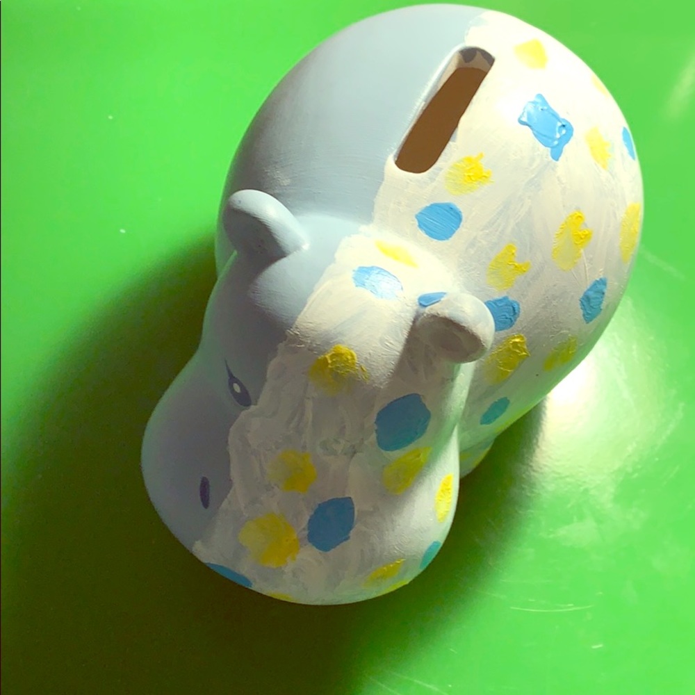 Hippo piggy bank half blue half color ful